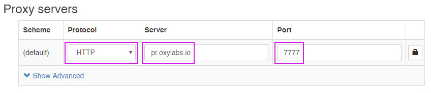 Proxy server details