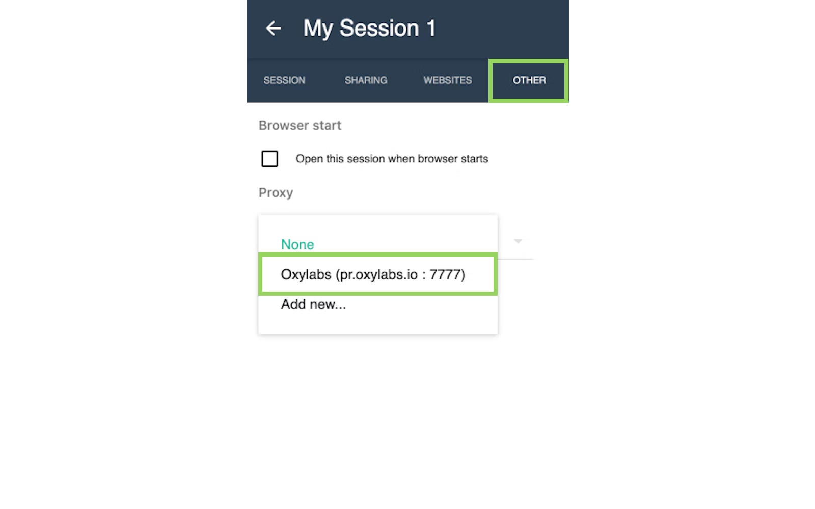Other proxy settings