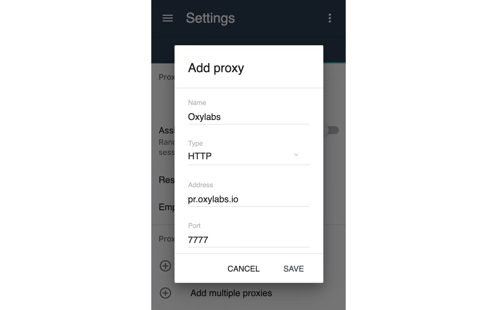Proxy login details