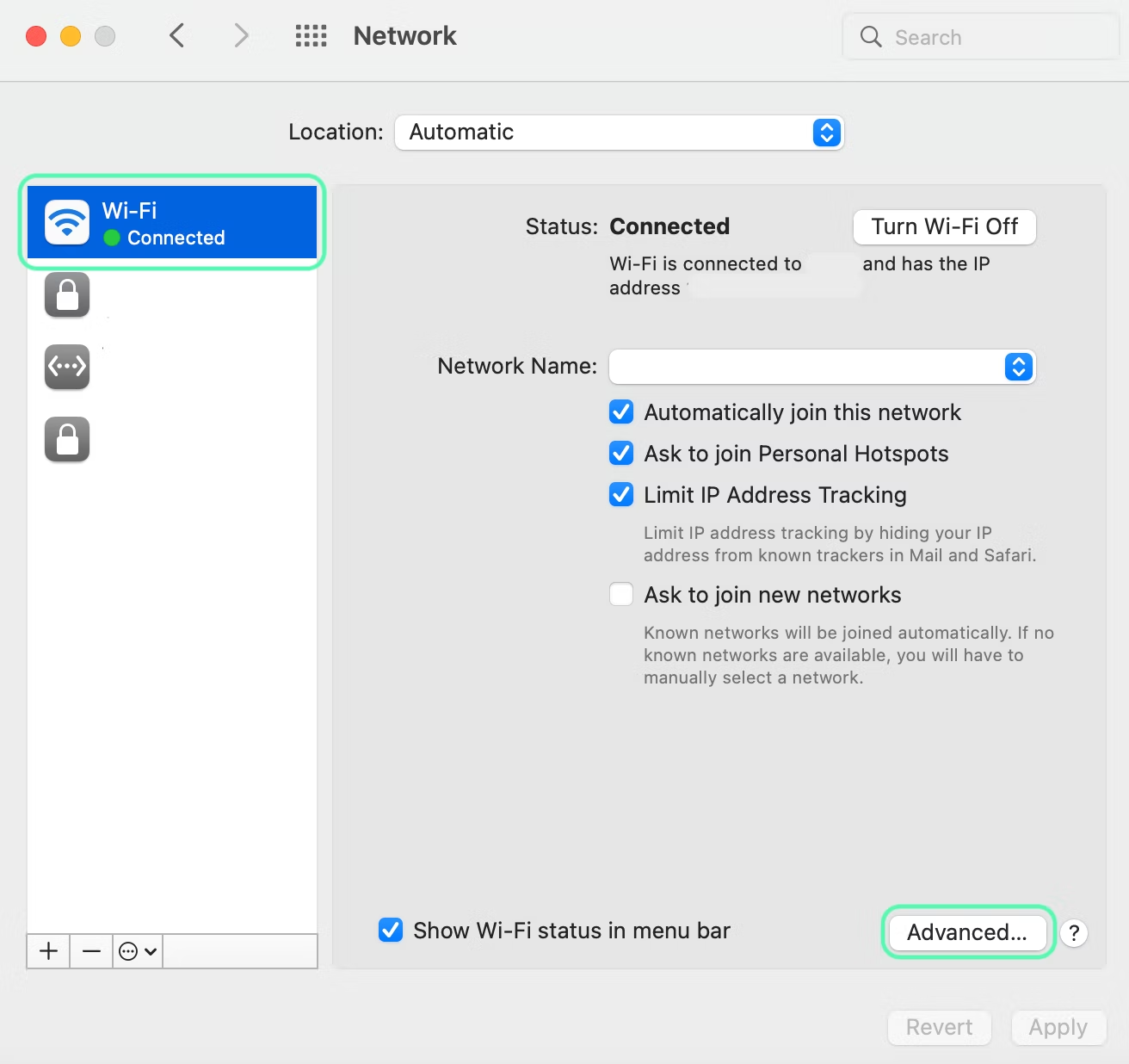 MacOS Advanced WiFi Settings